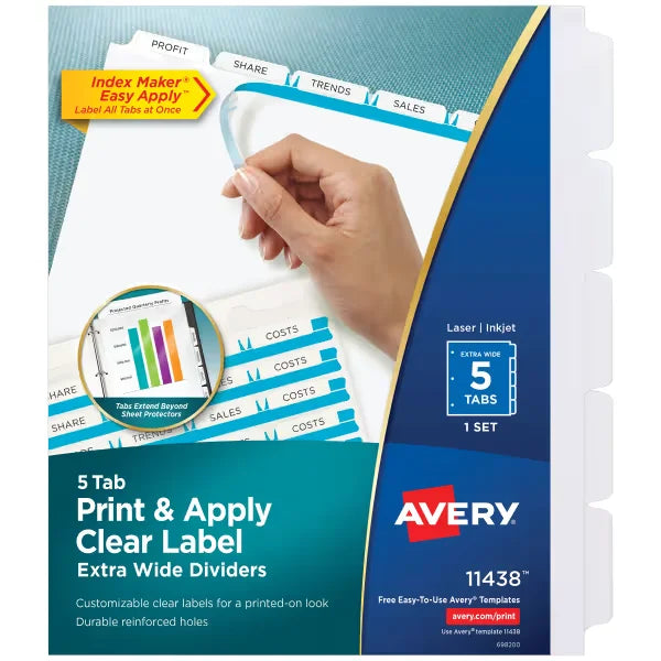 Avery&reg; 5-Tab Extra-Wide Dividers, Works with Sheet Protectors, Index Maker Customizable White Tabs (11438)