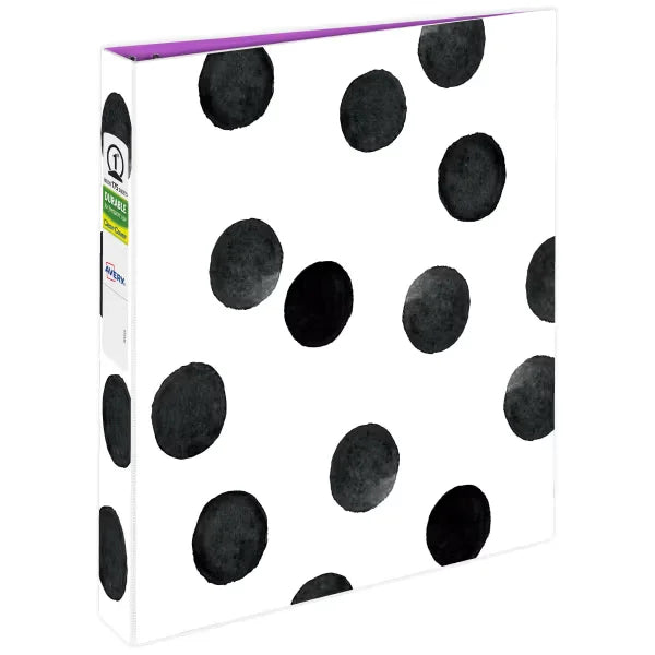 Avery&reg; Durable View 3 Ring Binder, 1" Round Rings, Black & White Dots, 1 Fashion Binder (26744)