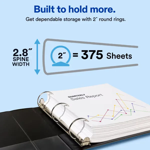 Avery&reg; Standard View Binder, 2" Round Rings, 375-Sheet Capacity, 2.8-Inch Wide Spine, White Binder (05731)