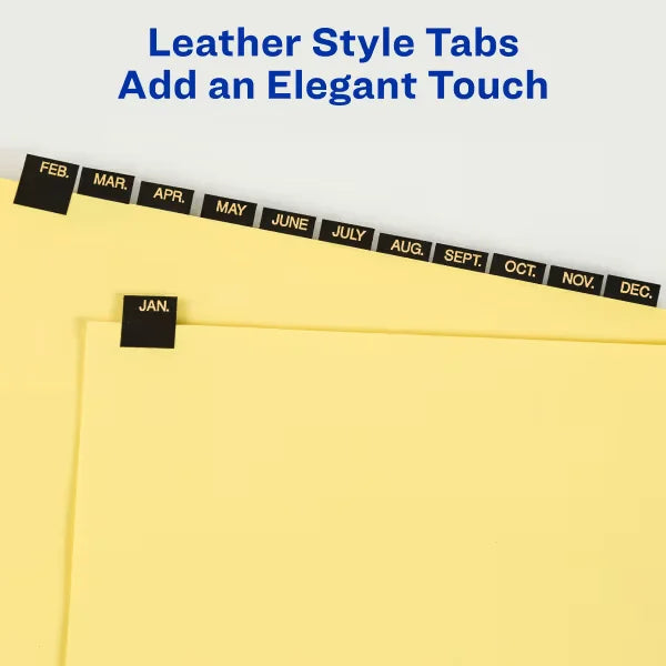 Avery&reg; Jan-Dec Dividers for 3 Ring Binders, 12-Tab Set, Pre-Printed Black Leather Tabs, 1 Binder Divider Set (11351)