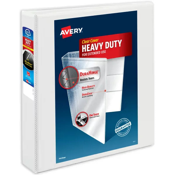 Avery&reg; Heavy-Duty View Binder, 1-1/2" One Touch Slant Rings, 375-Sheet Capacity, 2.1" Wide Spine, 1 White Binder (79795)