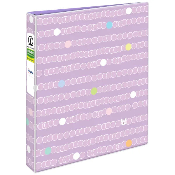 Avery&reg; Durable View Fashion Binder, 1" Round Rings, 175-Sheet Capacity, 1.4" Spine, Purrrfectly Purple Design (26738)