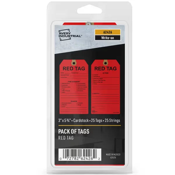 Red Tags, Preprinted 5S Hang Tags, Pre-Strung Card Stock, 25ct, 3" x 5-3/4" (62426)