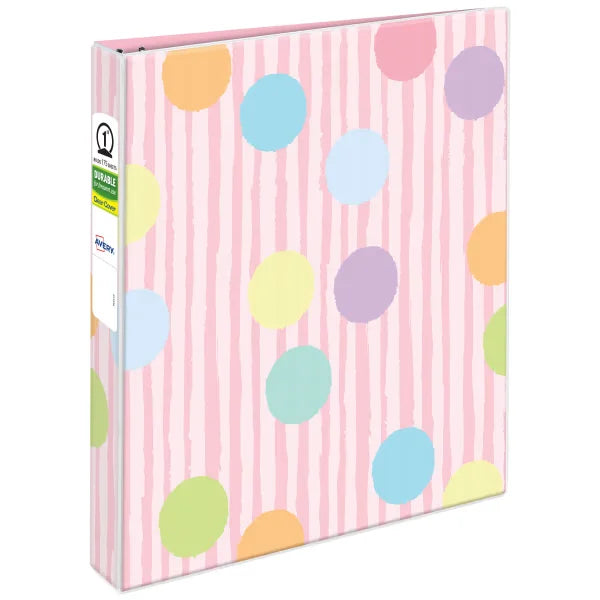 Avery&reg; Durable View Fashion Binder, 1" Round Rings, 175-Sheet Capacity, 1.4" Spine, Sweet Sherbet Design (26739)
