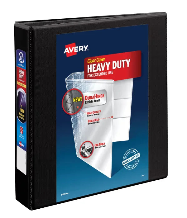 Avery&reg; Heavy-Duty View Binder, 1-1/2" One Touch Slant Rings, 375-Sheet Capacity, DuraHinge&trade;, Black (79695)