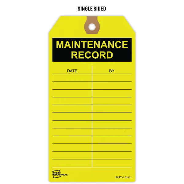 Maintenance Tags, Preprinted Yellow Maintenance Record Hang Tags, Pre-Strung Card Stock, 25ct, 3" x 5-3/4" (62431)