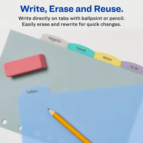 Avery&reg; Write & Erase Durable Plastic Mini Dividers, 5-1/2" x 8-1/2", 5-Tab Sets, Multicolor, 4 Sets (21982)
