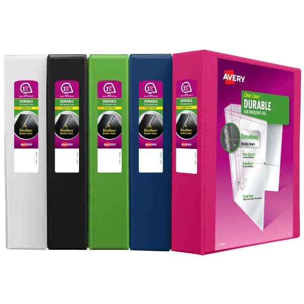 Avery&reg; Durable View Binder, 1-1/2" Slant Rings, 375-Sheet Capacity, Assorted Colors (17028)