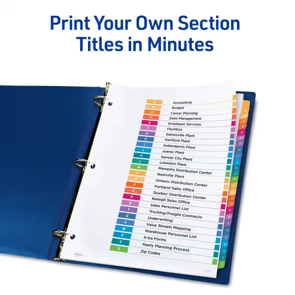 Avery&reg; Ready Index&reg; A-Z Dividers, 26 Tab Sets, Customizable Table of Contents, Multicolor Tabs, 6 Sets (11832)