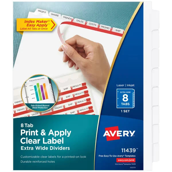Avery&reg; 8-Tab Extra-Wide Dividers, Works with Sheet Protectors, Index Maker Customizable White Tabs (11439)