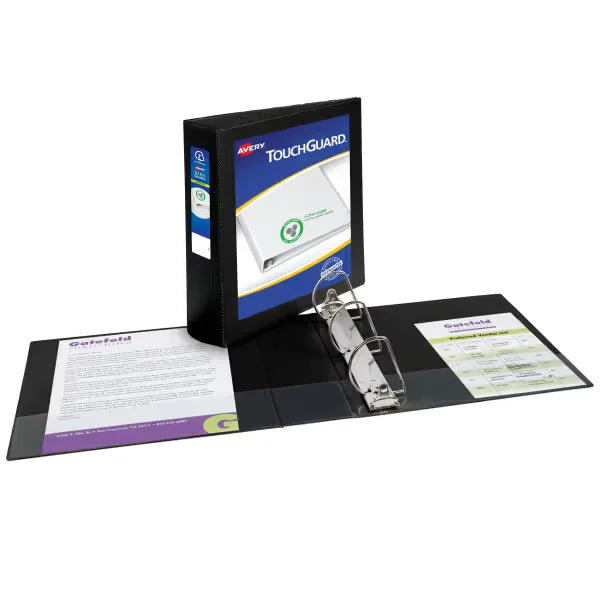 Avery&reg; TouchGuard&trade; Protection View 3 Ring Binder, Clear View Cover, 2" Slant Rings, 1 Black Binder (17119)