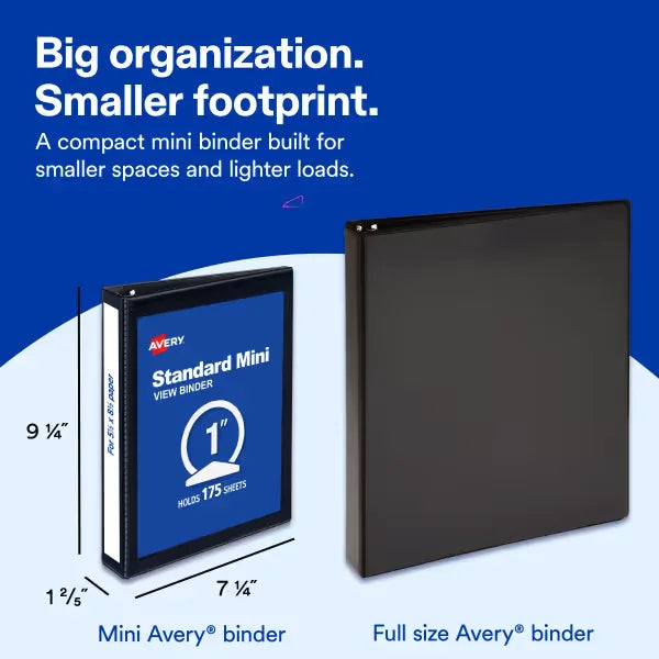 Avery&reg; Protect & Store&trade; Mini Binder, 1" Round Rings, 175-Sheet Capacity for 5-1/2" x 8-1/2" Paper,1.4" Spine, Light Blue (23014)