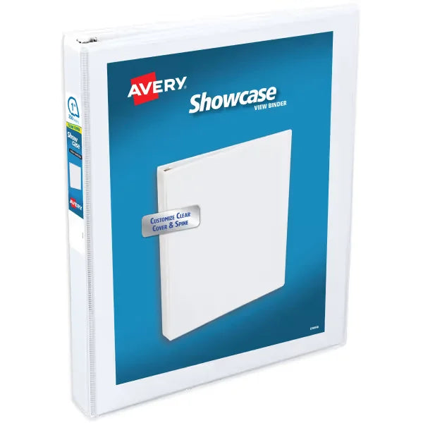 Avery&reg; Showcase Standard View Binder, 1" Slant Rings, 250-Sheet Capacity, 1.4-Inch Wide Spine, White Binder (19601)