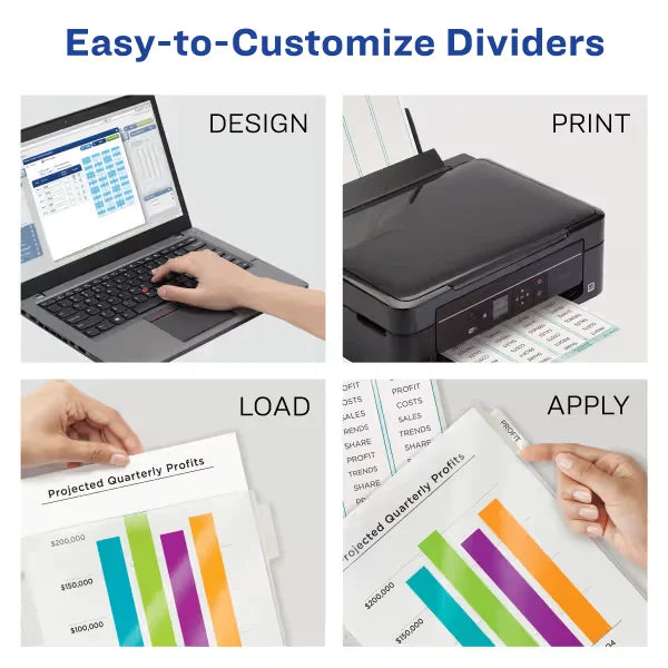Avery&reg; Print & Apply Clear Label Sheet Protector Dividers, Index Maker&reg; Easy Peel&trade; Printable Labels, 8 White Tabs (75501)