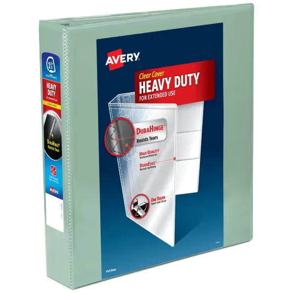 Avery&reg; Heavy-Duty View Binder, 1-1/2" One Touch Slant Rings, 375-Sheet Capacity, 2.1" Spine, Pastel Sage Green Binder (79819)
