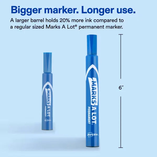Avery&reg; Marks A Lot&reg; Permanent Markers, Large Desk-Style Size, Chisel Tip, 36 Blue Markers Total (98242)