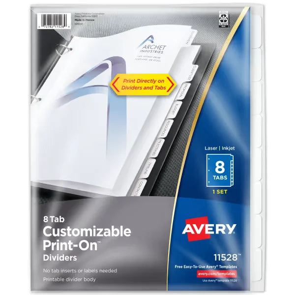 Avery&reg; Print-On&trade; Dividers, 8-Tab Set (11528)