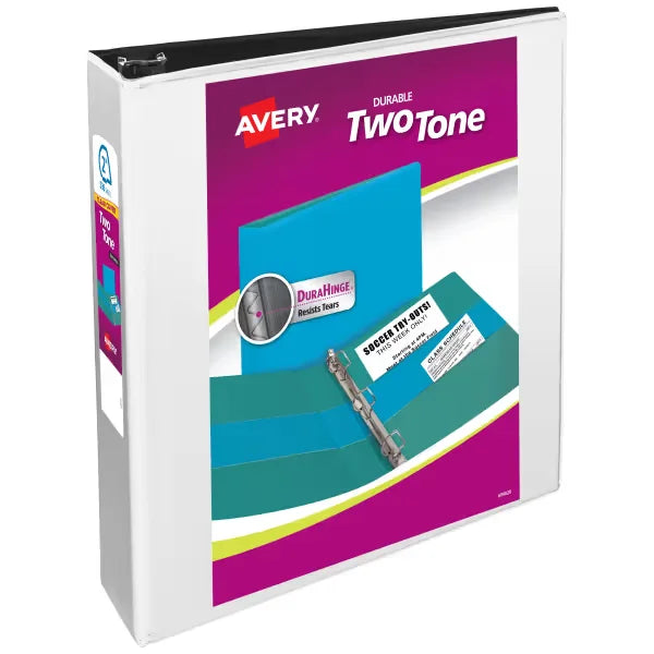 Avery&reg; Two-Tone Durable View Binder, 2" Slant Rings, 500-Sheet Capacity, Assorted Colors (17236)