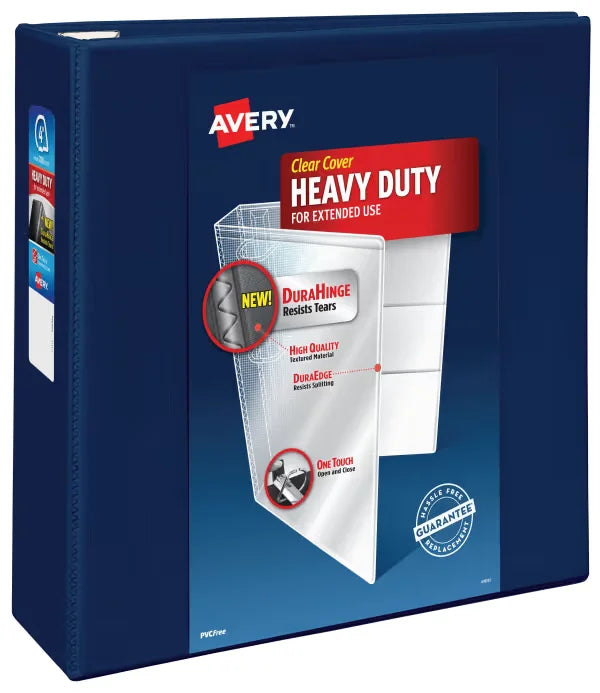 Avery&reg; Heavy-Duty View 3 Ring Binder, 4" One Touch EZD&reg; Rings, 4.5" Spine, 1 Navy Blue Binder (79804)