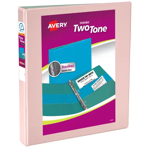 Avery&reg; Two-Tone Durable View 3 Ring Binder, 1 Inch Slant Rings, Blush/Sage Binder (17233)