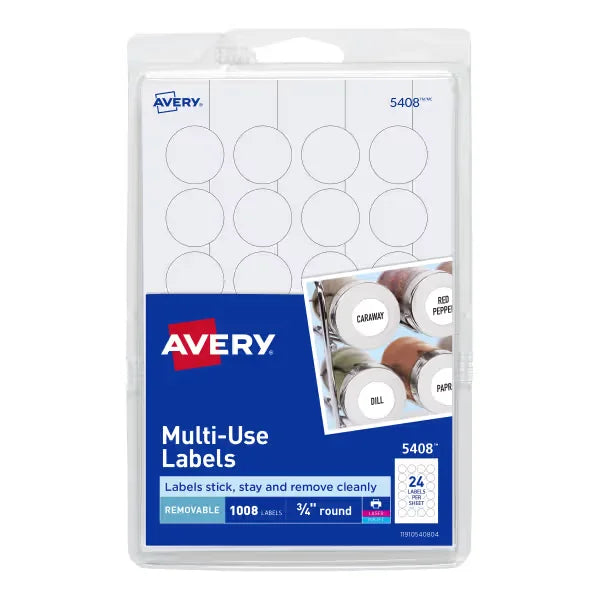 Avery&reg; Removable Color-Coding Labels, Removable Adhesive, 3/4" Diameter, 1,008 Labels (5408)