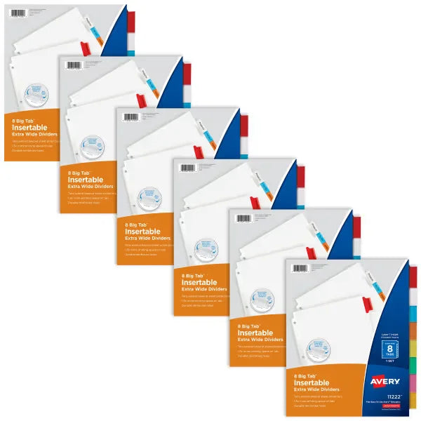 Avery&reg; Extra-Wide Big Tab&trade; Insertable Tab Dividers, 8-Tab, Multicolor Tabs, Works With Sheet Protectors, 6 Sets (21211)
