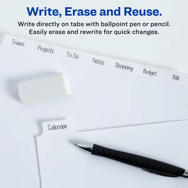 Big Tab&trade; Write & Erase Paper Dividers with Gold Reinforcement, 8-Tab Set, White, 6 Sets (21213)