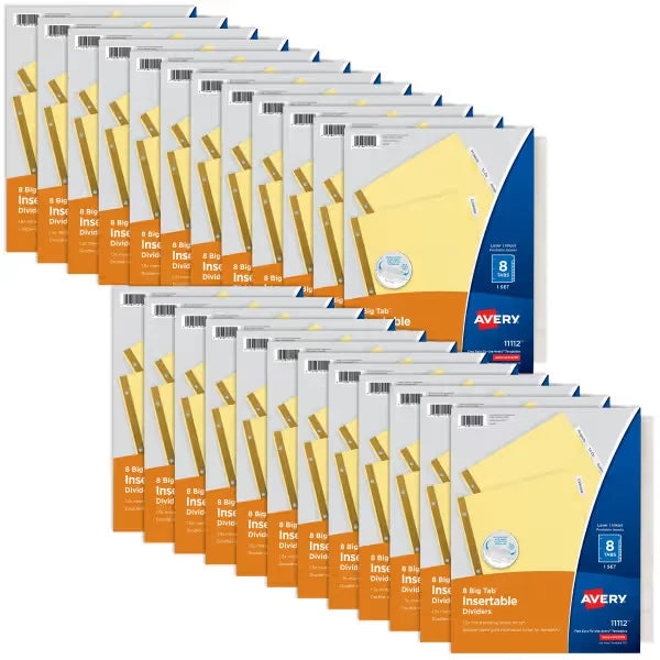 Avery&reg; Big Tab&trade; Insertable Dividers, 8-Tab Set, Buff Paper, Clear Tabs, 24 Sets (11115)