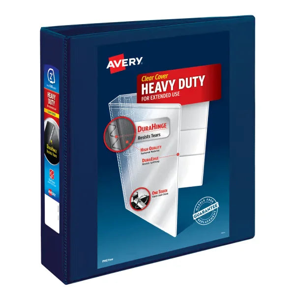 Avery&reg; Heavy-Duty View Binder, 2" One-Touch Rings, 540-Sheet Capacity, DuraHinge&trade;, Navy Blue (79802)