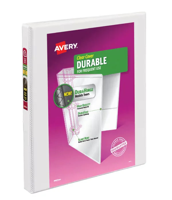 Avery&reg; Durable View Binder, 1/2" Slant Rings, 135-Sheet Capacity, 0.7 Inch Wide Spine, White (17002)