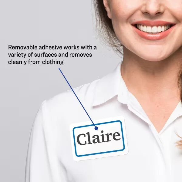 Avery&reg; Flexible Adhesive Name Badges, 2-1/3" x 3-3/8", Blue Border, 400 Removable Name Badges (05895)