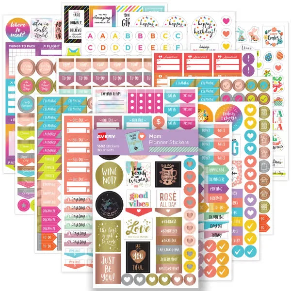 Avery&reg; Mom Planner Stickers Variety Pack, 30 Sticker Sheets, 1,682 Stickers Total (6780)