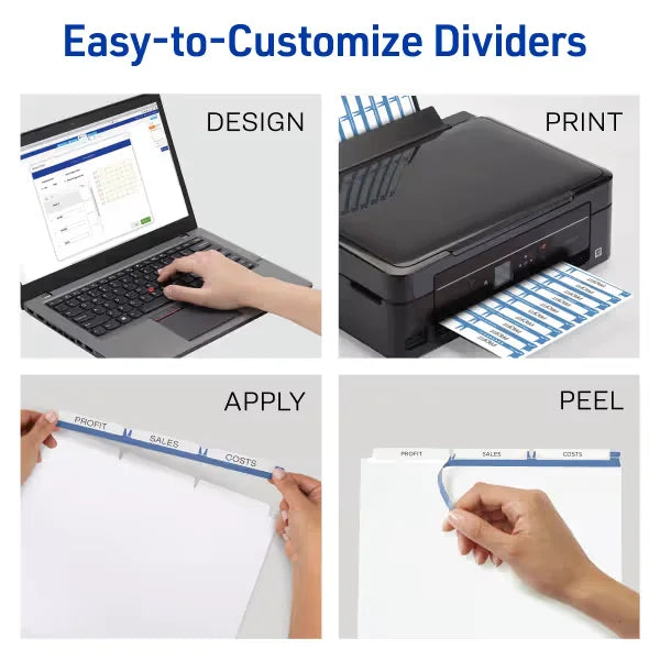 Avery&reg; Print & Apply Clear Label Unpunched Dividers, Index Maker&reg; Easy Apply&trade; Printable Label Strip, 3 White Tabs, 25 Sets (11442)