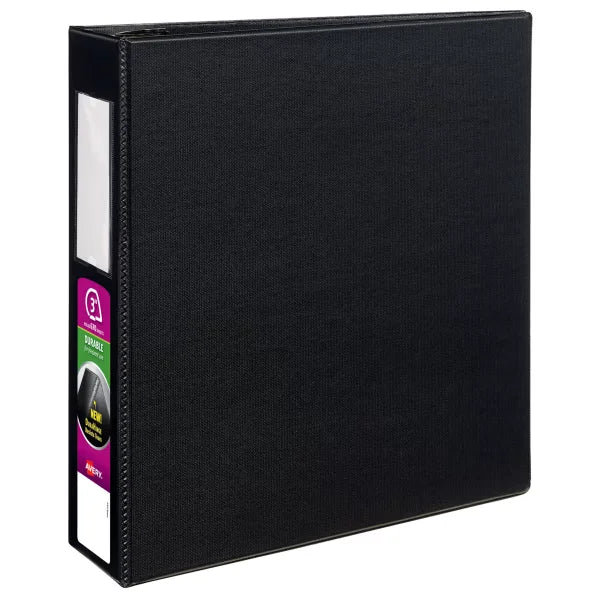 Avery&reg; Durable Binder, 3" One-Touch Rings, 670-Sheet Capacity, Label Holder, DuraHinge&trade;, Black (08702)