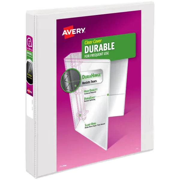 Avery&reg; Durable View 3 Ring Binder, 1 Inch Slant Rings, 250-Sheet Capacity, White Binder (17012)