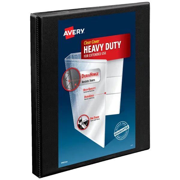 Avery&reg; Nonstick Heavy-Duty View 3 Ring Binder, 0.5" Slant Rings, 1 Black Binder (05233)