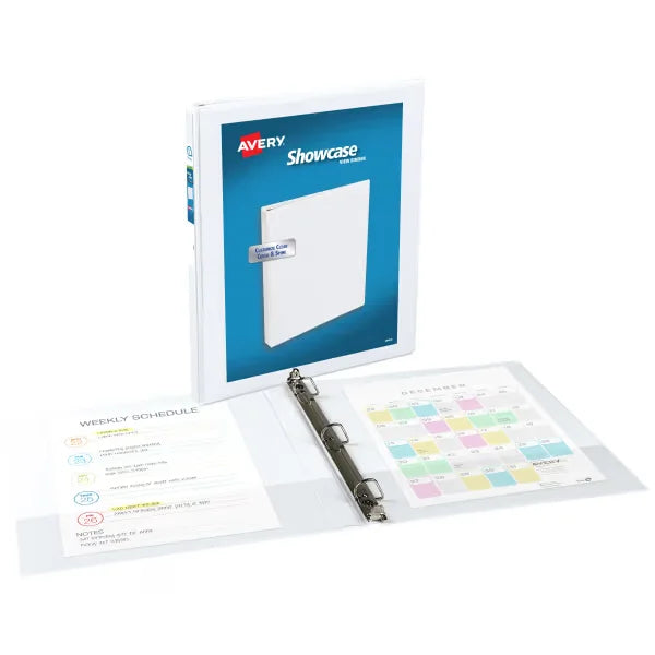 Avery&reg; Showcase Standard View Binder, 1/2" Slant Rings, 135-Sheet Capacity, 0.7-Inch Wide Spine, White Binder (19551)