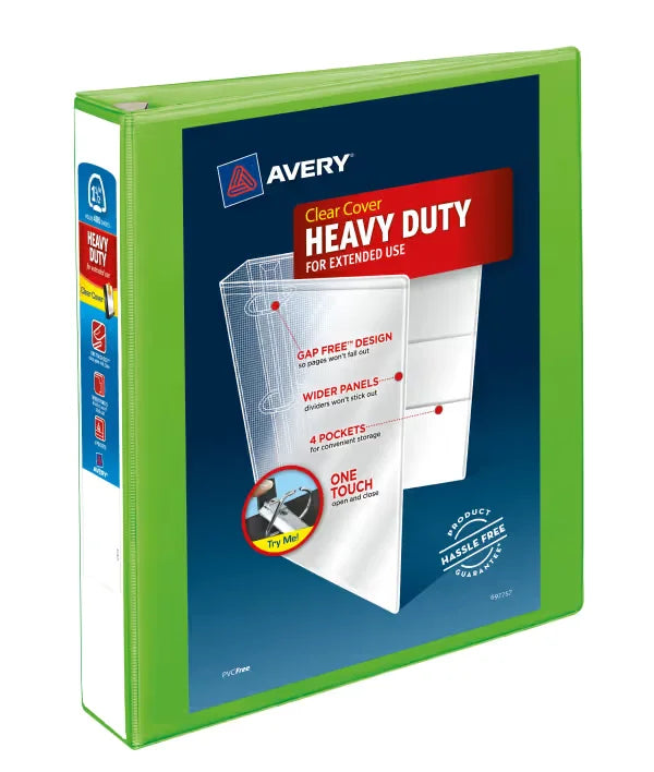 Avery&reg; Heavy-Duty View Binder,  1-1/2" One-Touch  Rings, 375-Sheet Capacity, Chartreuse (79773)