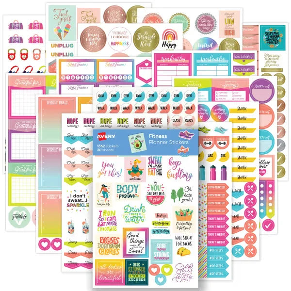 Avery&reg; Fitness Planner Stickers Variety Pack, 30 Sticker Sheets, 1,362 Stickers Total (6787)