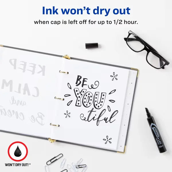Avery&reg; Marks A Lot&reg; Permanent Markers, Regular Desk-Style Size, Chisel Tip, 2 Black Markers (07902)