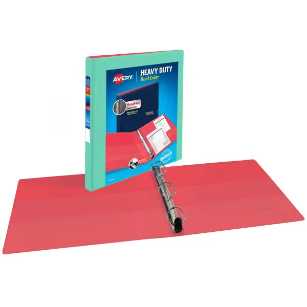 Avery&reg; Heavy-Duty Dual Color Binder, 1/2" Slant Rings, 135-Sheet Capacity, 0.7 Inch Wide Spine, Mint/Coral (17881)