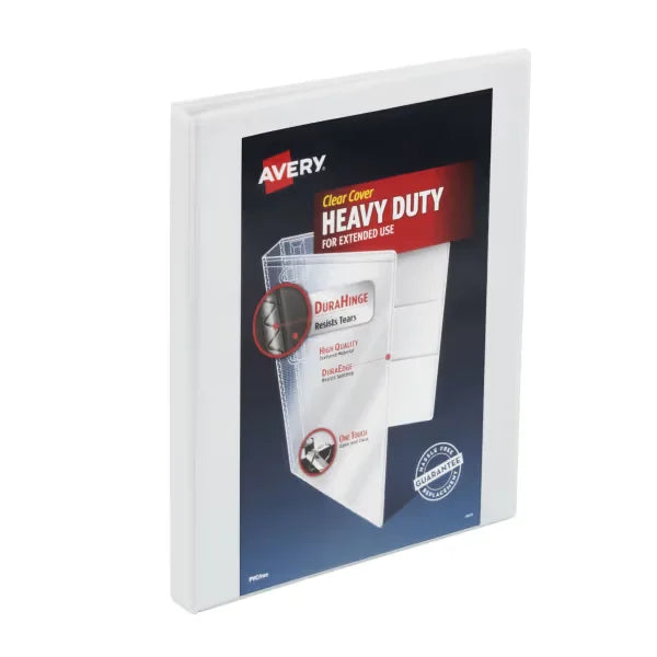 Avery&reg; Heavy Duty View Binder, 1/2" One Touch Slant Rings, 135-Sheet Capacity, DuraHinge&reg;, White (79767)