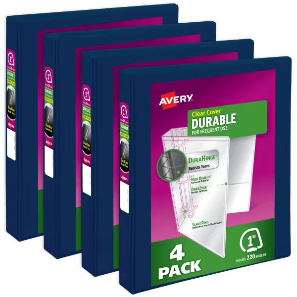 1" Durable View 3 Ring Binders, Slant Rings, 220-Sheet Capacity, Blue, 4 Pack (17705)