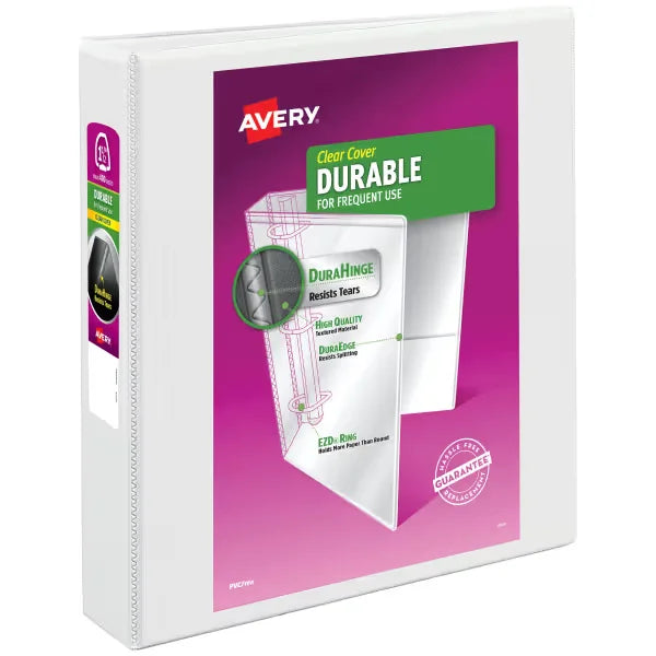 Avery&reg; Durable View Binder, 1-1/2" EZD Rings, 400-Sheet Capacity, DuraHinge&trade;, White (09401)