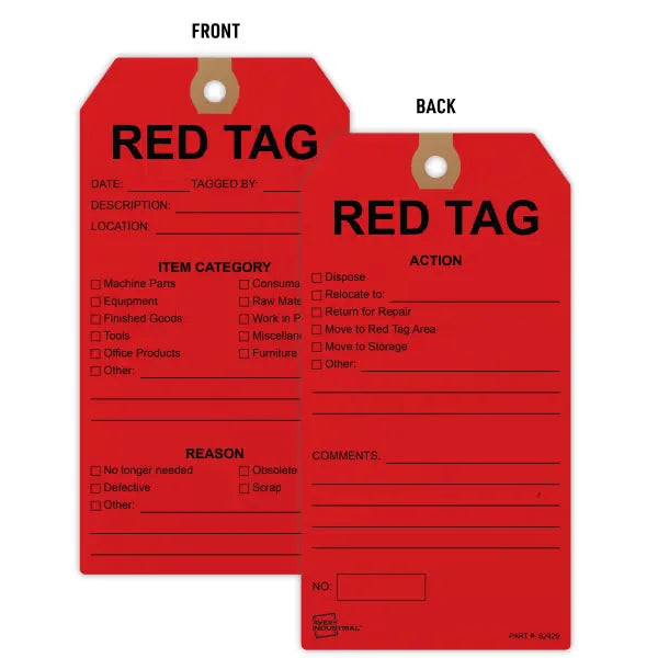 Red Tags, Preprinted 5S Hang Tags, Pre-Strung Card Stock, 25ct, 3" x 5-3/4" (62426)