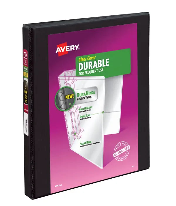 Avery&reg; Durable View Binder, 1/2" Slant Rings, 120-Sheet Capacity, DuraHinge&trade;, Black (17001)