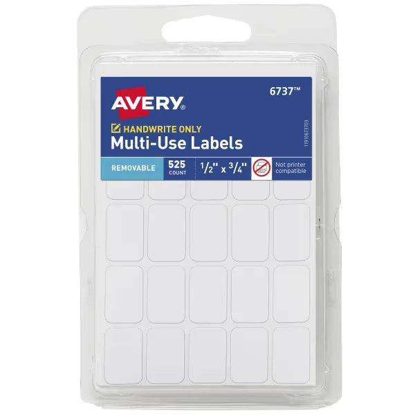 Avery&reg; Multi-Use Removable Labels, 1/2" x 3/4", White, Non-Printable, 525 Rectangle Labels Total (6737)