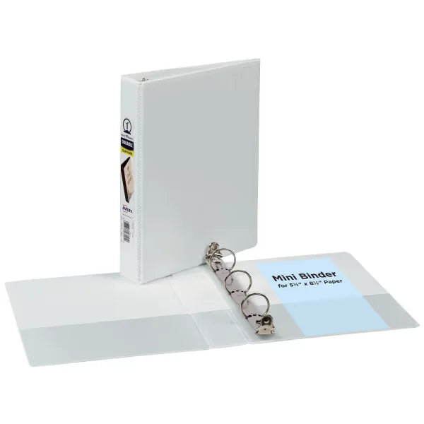 Avery&reg; Mini Durable View Binder, 1" Round Rings, 175-Sheet Capacity for 5-1/2" x 8-1/2" Paper, 1.4" Spine, White (17116)