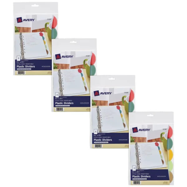 Avery&reg; Insertable Style Edge Plastic Mini Dividers, 5-1/2" x 8-1/2", 5-Tab Sets, Multicolor, 4 Sets (21118)