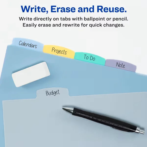 Avery&reg; Big Tab&trade; Write & Erase Durable Plastic Dividers, 5-Tab Set, Multicolor (16170)